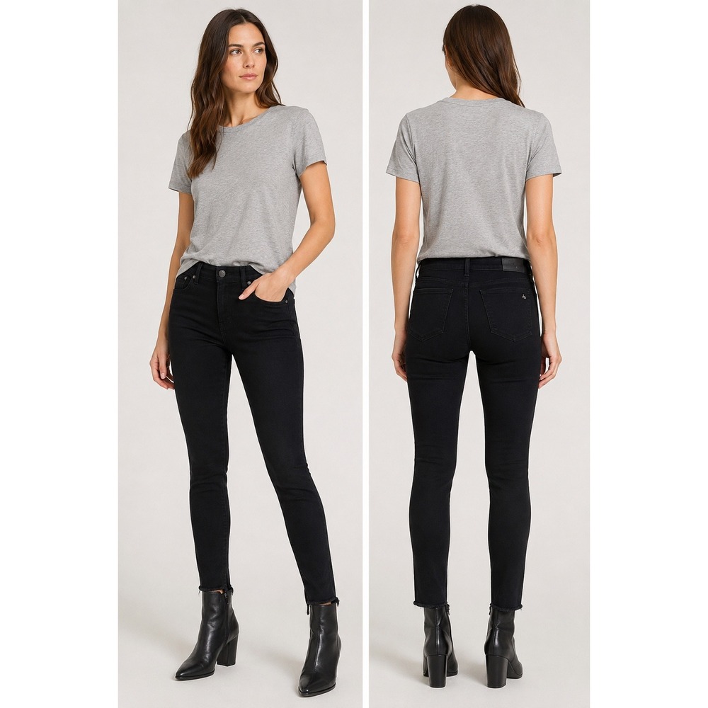 Rag & Bone Skinny Jeans Black Mid Rise Raw Hem Denim Womens Size 29